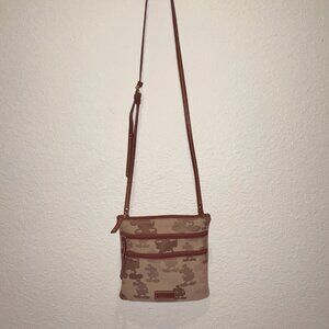 Disney Dooney & Bourke Brown Tonal Mickey Mouse Triple Zip Crossbody Purse